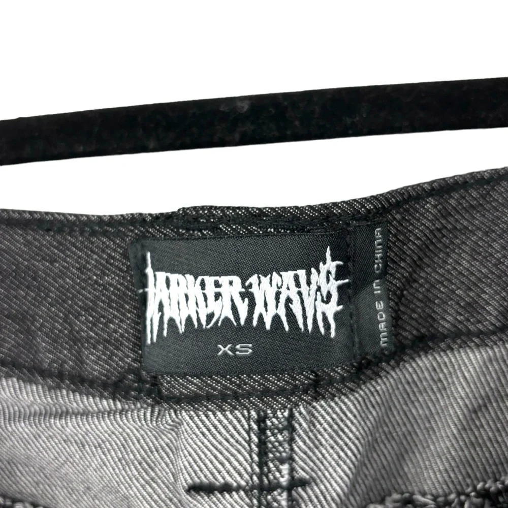 DOLLS KILL DARKER WAVS BLACK WASHED CARGO MINI SKIRT CHAIN GARTER LEG WARMERS - Picture 12 of 12